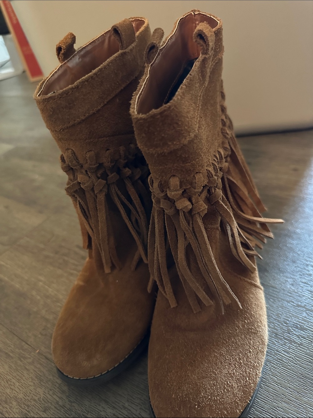 Sbicca Brown Suede Fringe Lace-Up Ankle Boots